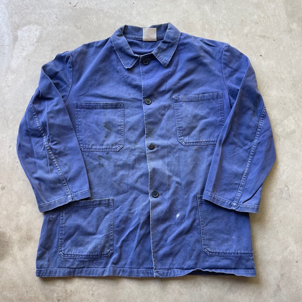 Vintage Valentini French Chore Jacket Blue Cotton Twill Workwear Coat Size 54